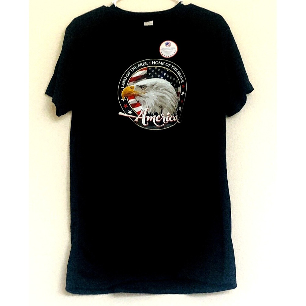 Land of the Free Home of the Brave America‎ Eagle Large T Shirt in Black